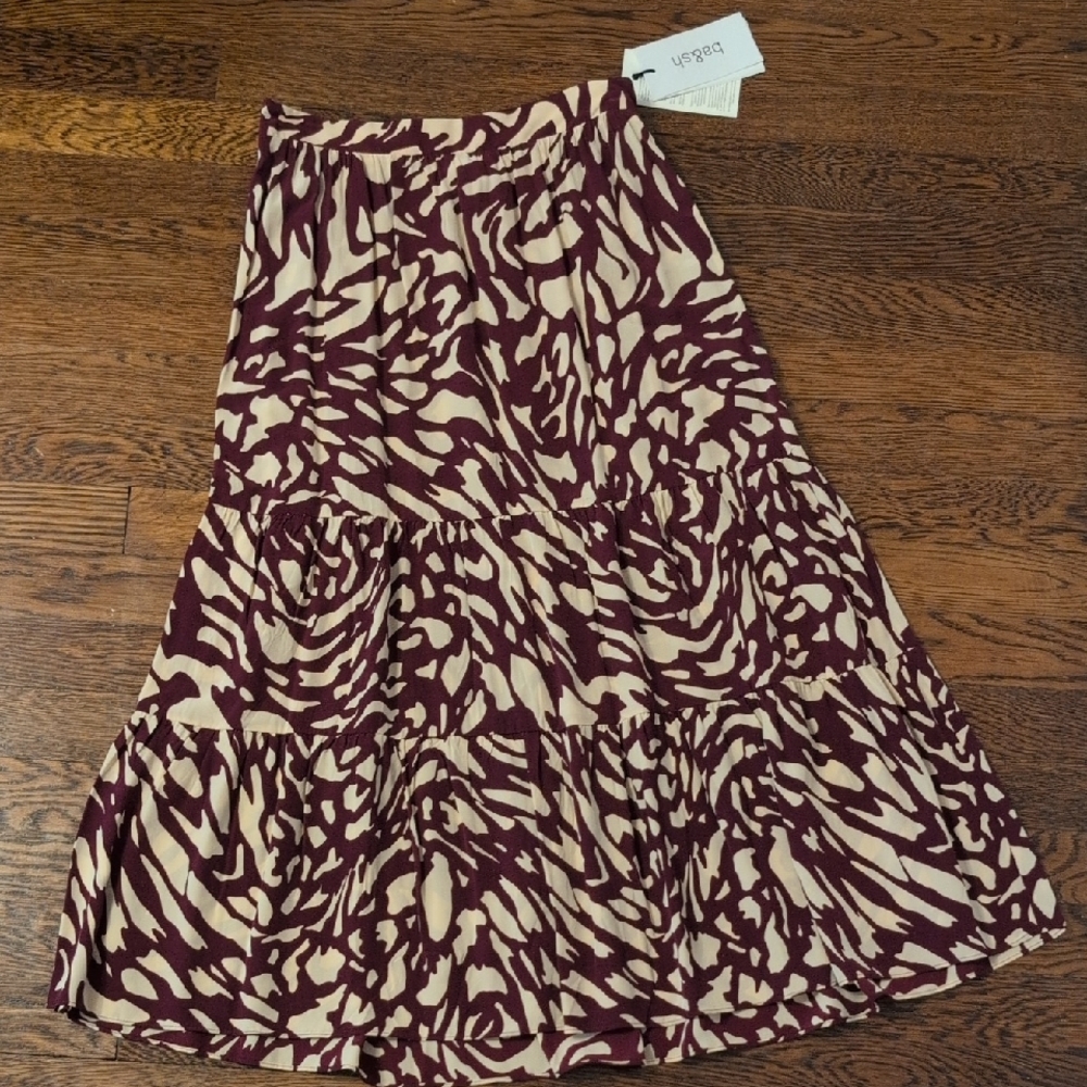 ba&sh Abstract Burgundy and Cream Maxi Skirt